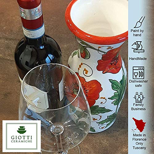 Hand-Painted Italian Ceramic Wine Jug - 33 oz Poppy Design Carafe and Utensil Holder - Authentic Tuscan Pottery for Elegant Home Decor - Image 5