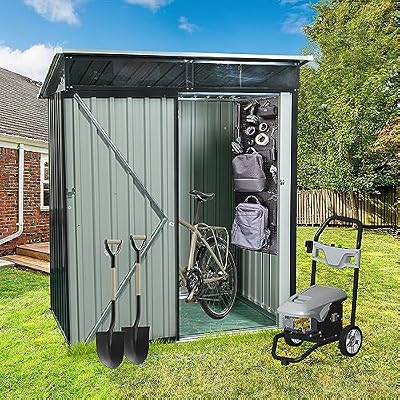 Lovtimber 5x3 Feet Metal Outdoor Storage Shed, Garden Tool Shed with Transparent Plate, Lockable Door, Air Vents, Water Resistant Storage House for Backyard Patio Lawn, Black