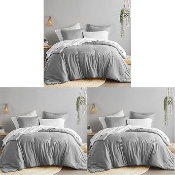 Comfort Spaces Twin Comforter Set - 2pcs (1 Microfiber & 1sham) Farmhouse Bedding Comforter, Boho Bedding Set, Lightweight Solid Bed Sets, Twin/Twin XL, Grey (Pack of 3)