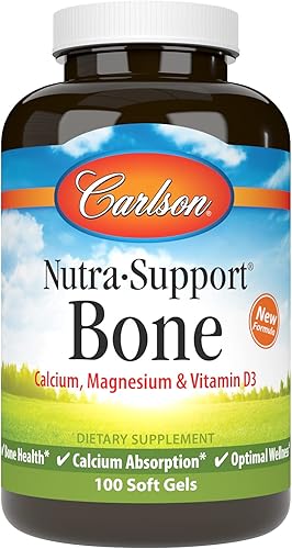 Carlson - Nutra-Support Hueso, calcio, magnesio y vitamina D3, salud ósea, absorción de calcio y bienestar óptimo, 100 cápsulas blandas