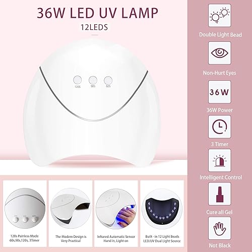 Miniatura 6 de Kit de esmalte de uñas de gel con luz de uñas UV, juego de 12 colores con luz de uñas de 36 W, esmalte de uñas de gel de VANREESA y herramientas de