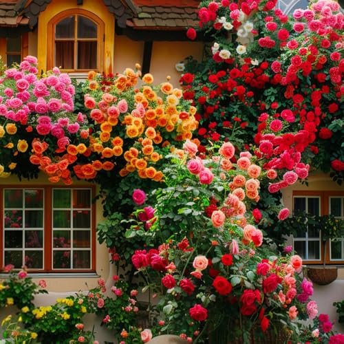 200+ Mischfarbe Kletterrosen, Winterhart Mehrjährig, Eustoma Dornenlose Kletterrosen Für Garten Deko, Balkon & Vertikale Begrünung
