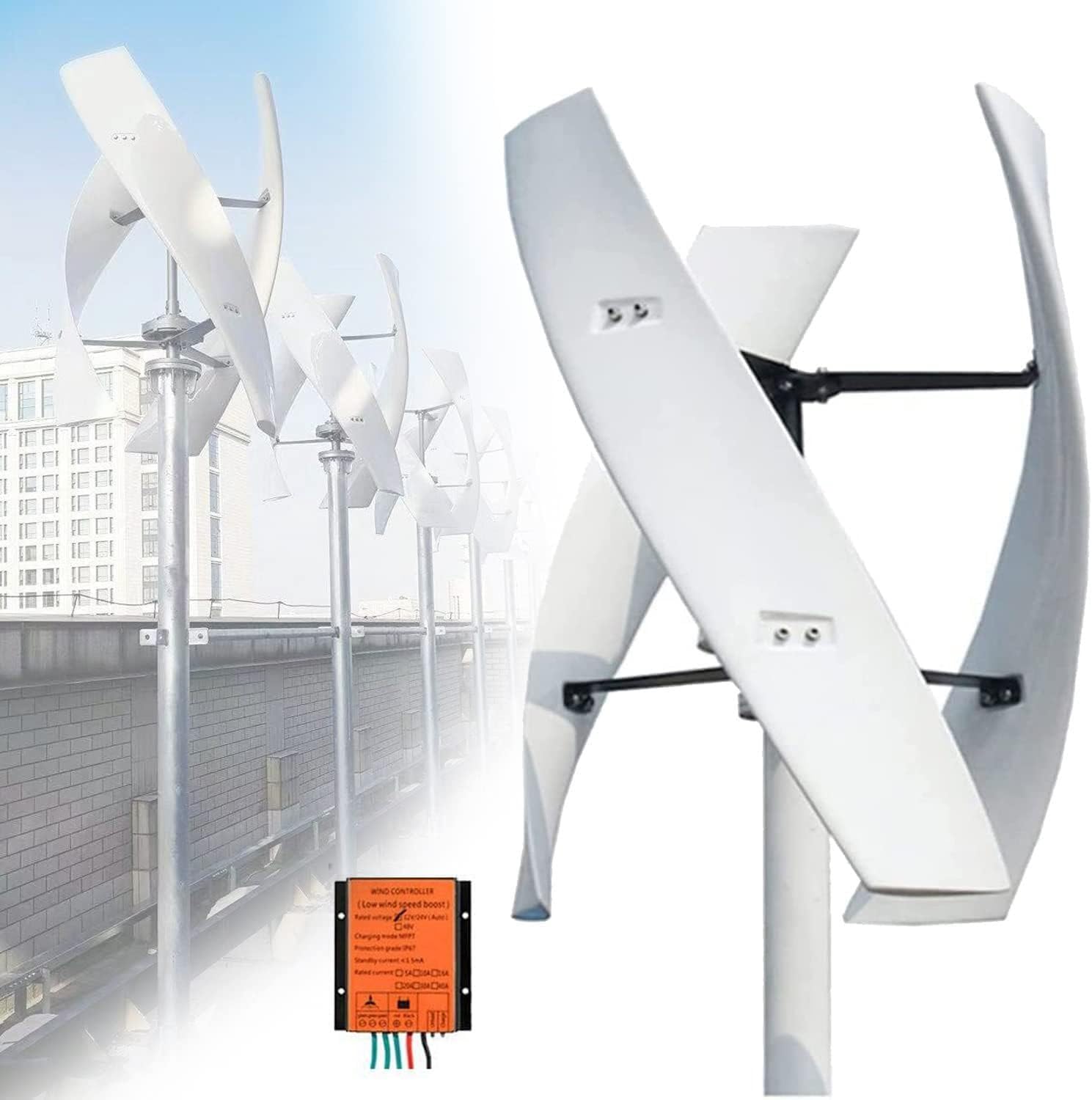 Kit generatore Eolico con regolatore di Carica, generatore di Turbine Verticali, apparecchiature elettriche, generatore Eolico da 18000 W, Kit generatore Eolico Verticale a 3 Pale con Design