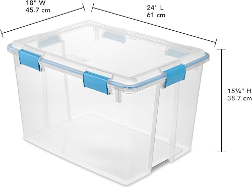 Miniatura 2 de Contenedor de almacenamiento transparente duradero de 24 pulgadas con junta resistente a la intemperie y tapa de cierre seguro, contenedor azul para