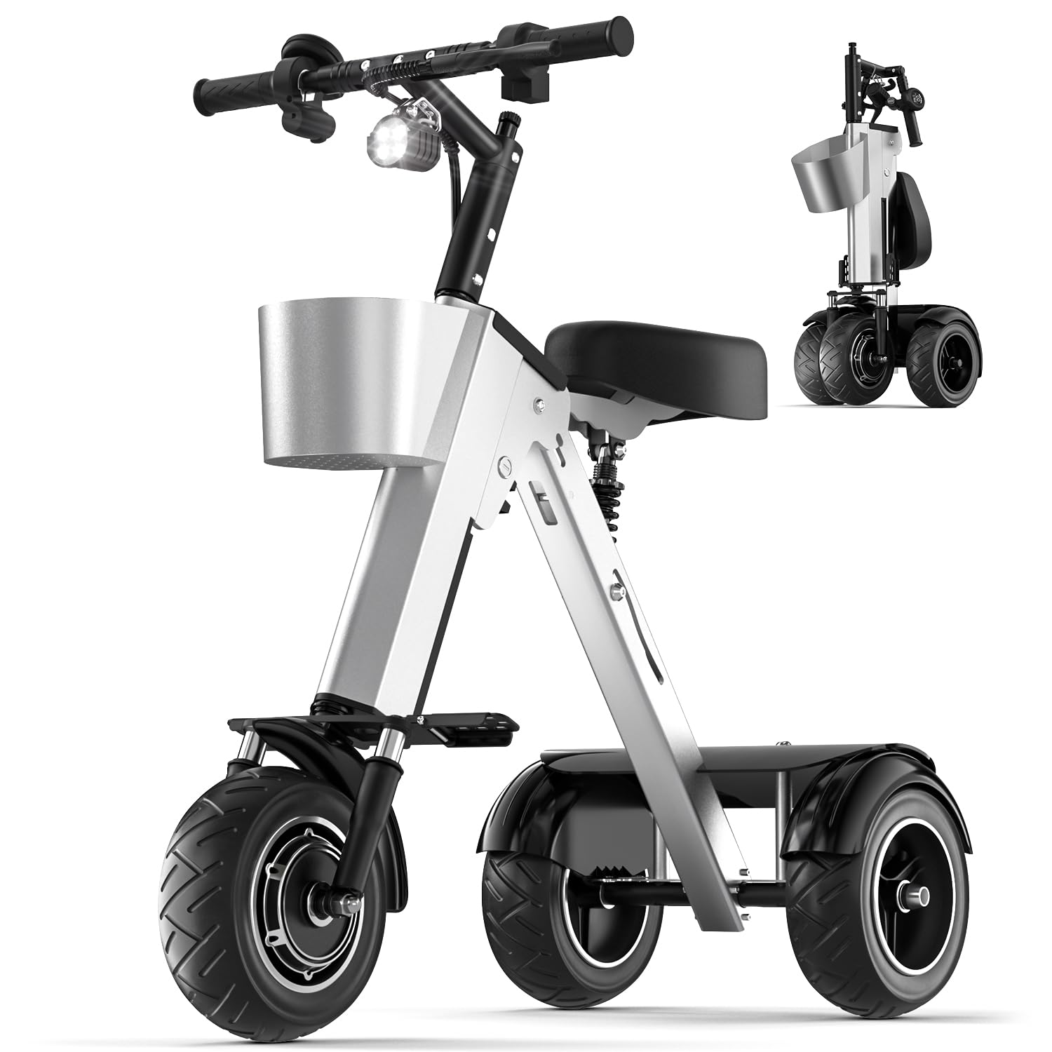 Foldable 3 Wheel Electric Scooter with Seat for Adults and Teens Mobility Electric Trike with 450W Motor and Removable 36V Battery Upgraded Dual Suspension Perfect for Commuting Traveling