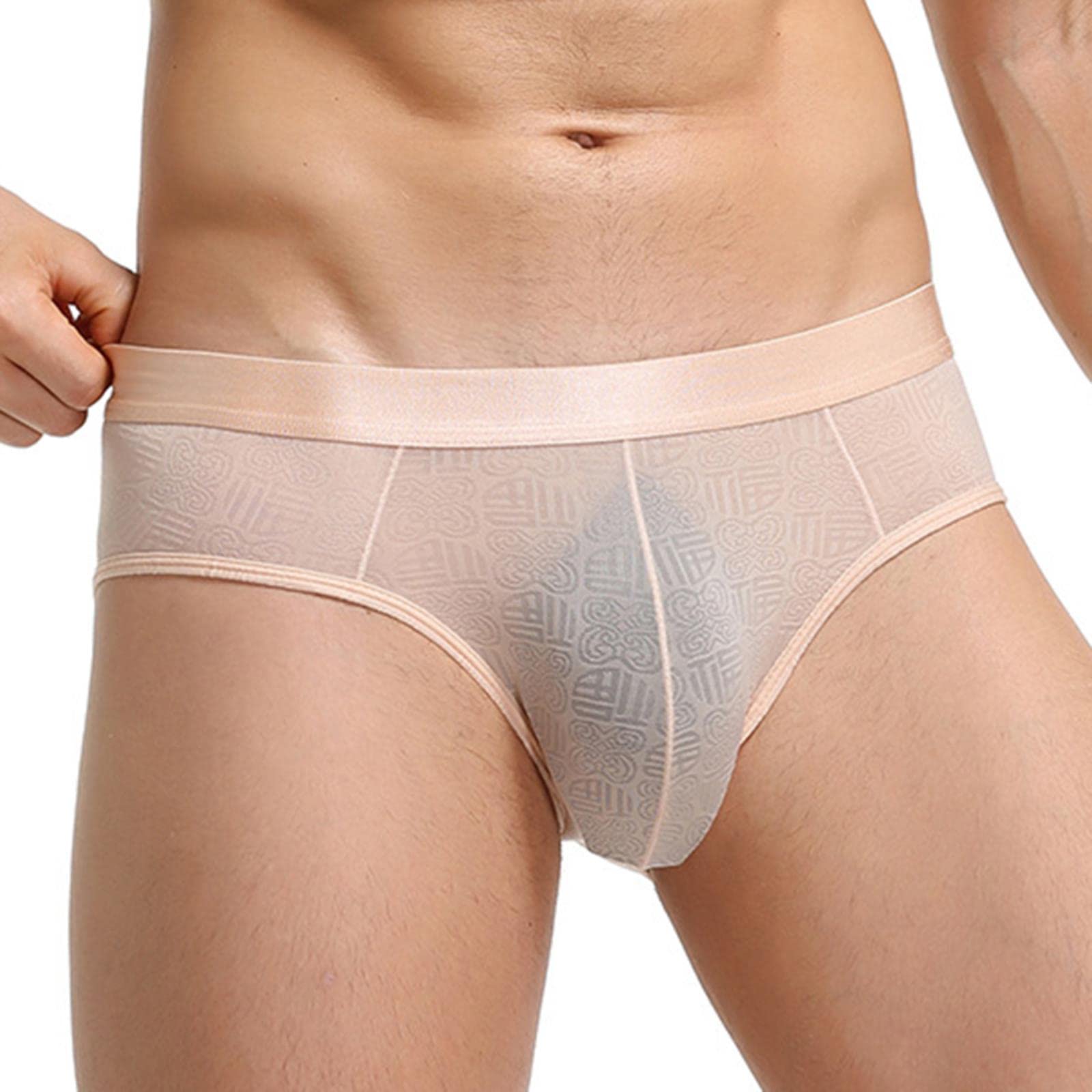 Calzoncillos/slips para hombre súper suaves y cómodos de seda helada con malla transparente, diseño estampado, sexy, exótico y de cintura baja