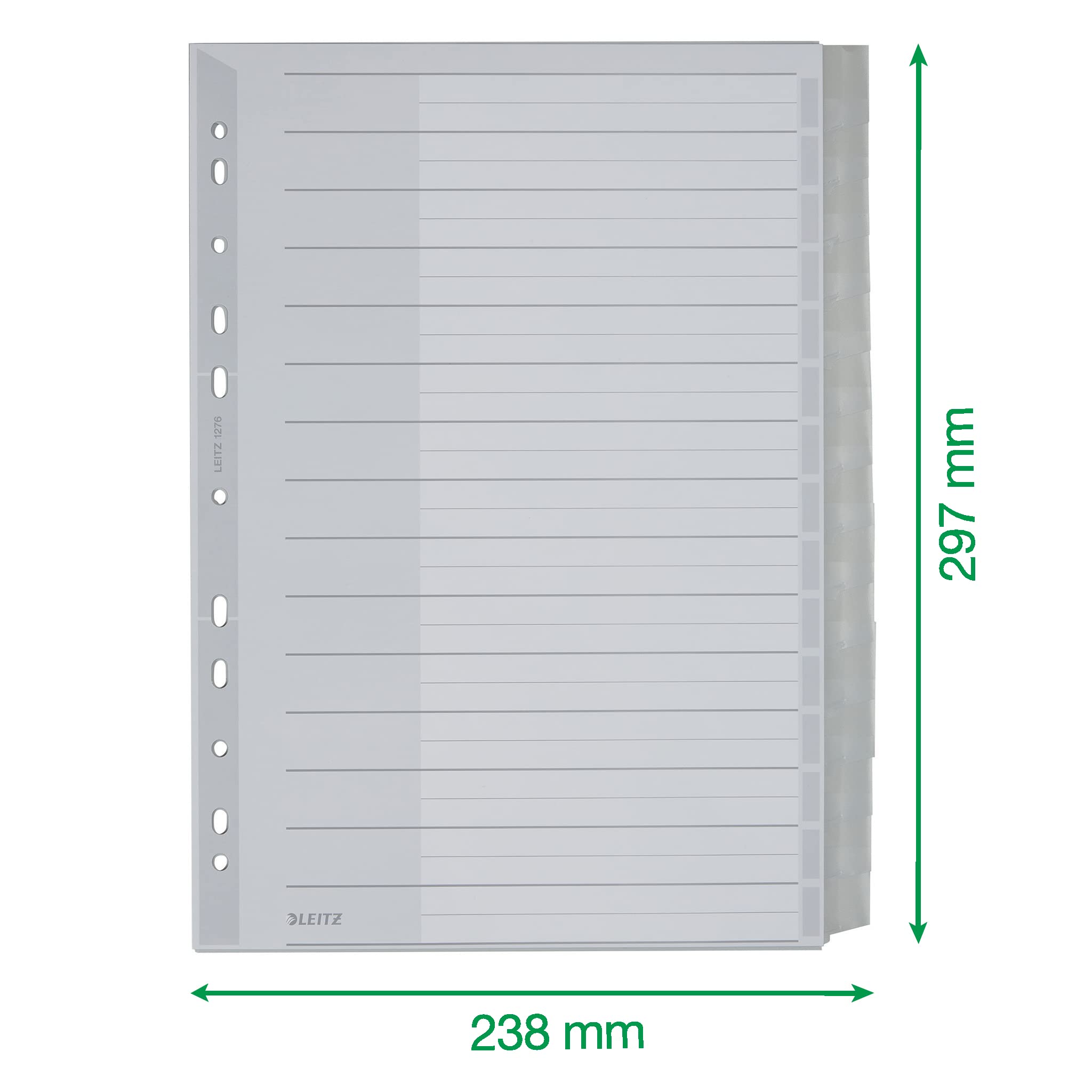 Leitz Register für A4, Deckblatt aus Karton und 15 Trennblätter aus Kunststoff, Taben mit auswechselbaren Einsteckschildchen, Grau, 12760000