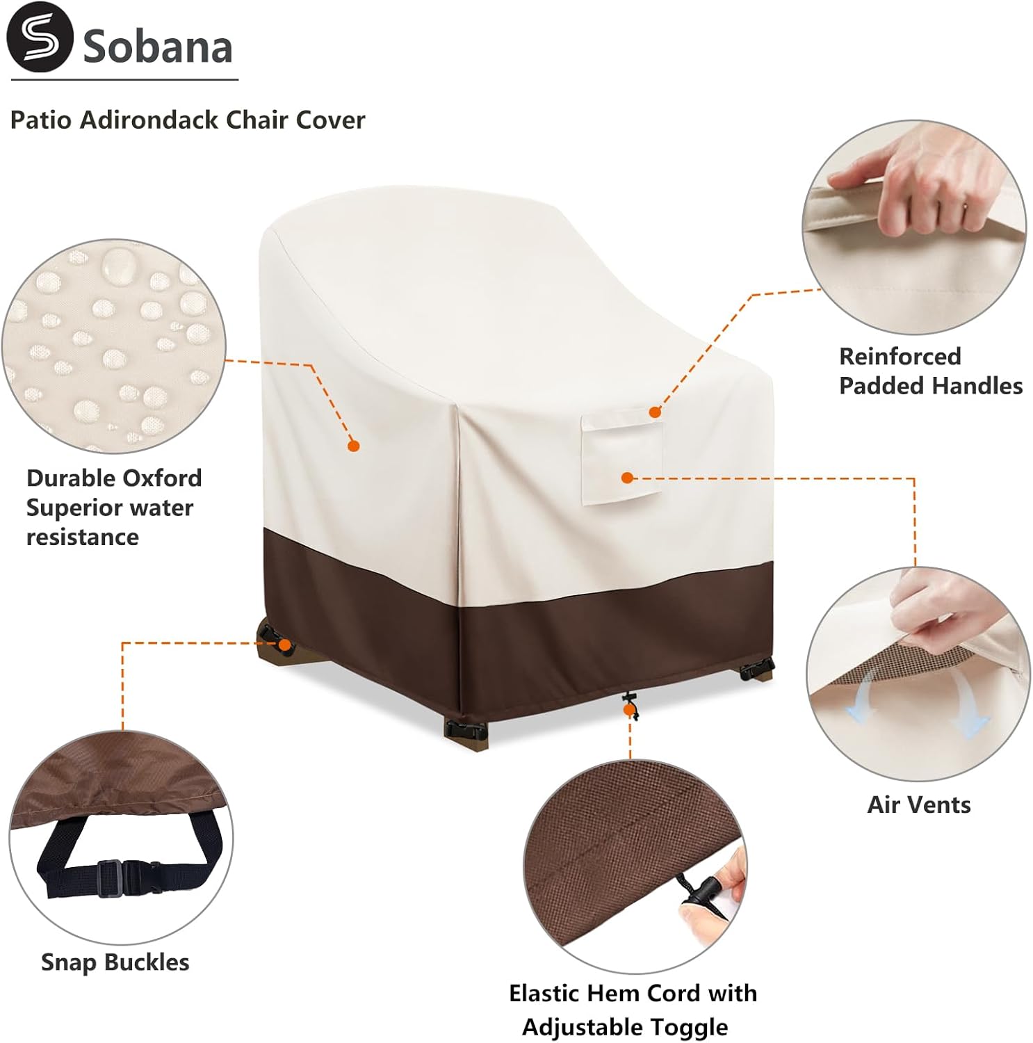 Patio Adirondack Chair Cover 2 Pack, 35W x 37D x 36H inches Waterproof Heavy Duty Outdoor Chair Covers,Adirondack Chair Covers for Outdoor Chair, Beige