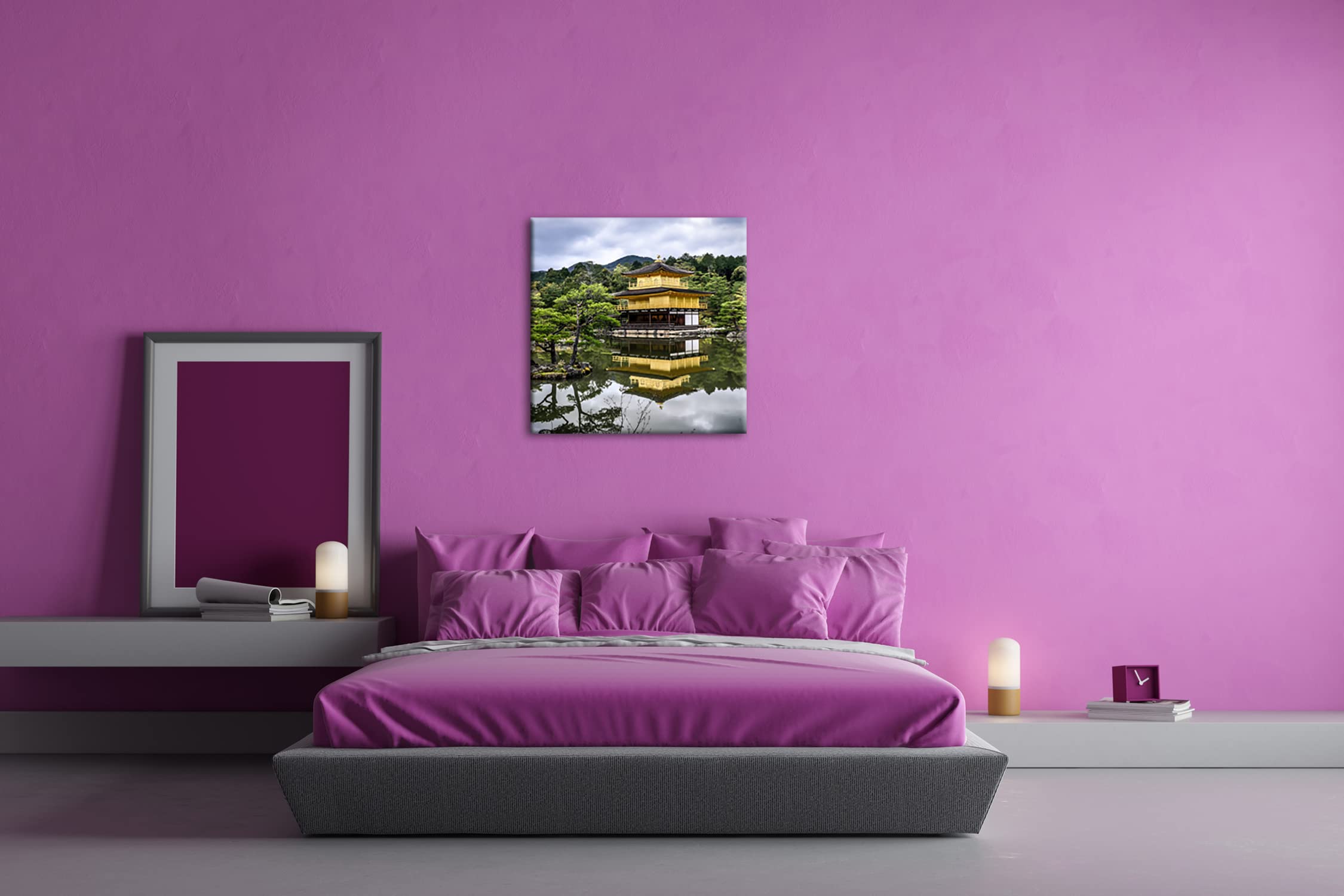 Temple et jardin japonais - Format : 70 x 70 cm - Impression numérique de qualité supérieure - Pas de poster ni d'affiche