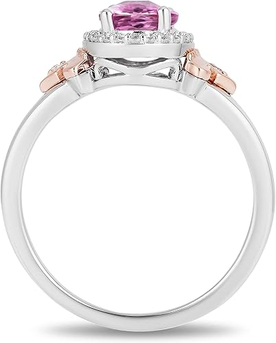 Miniatura 3 de Jewelili Enchanted Disney Fine Jewelry - Anillo aurora de oro rosa sobre plata de ley de 0.315 x 0.236 in cultivado en laboratorio, forma ovalada
