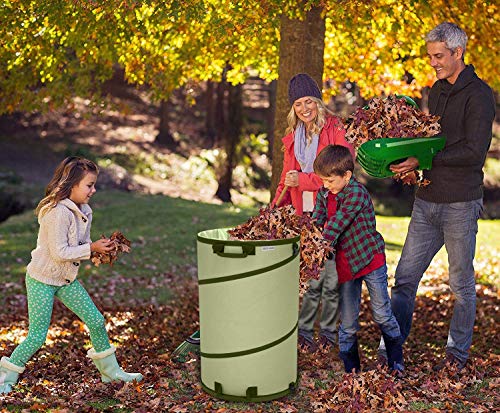 Collapsible -30 Gallon Canvas Garden Waste Bag -Pop-Up Bucket Reusable Yard Leaf Bag Holder- Heavy Duty Hardshell Bottom – With Drain Holes For Lawn Pool Garden Camping Trash Debris Bag With Handles #TOP7