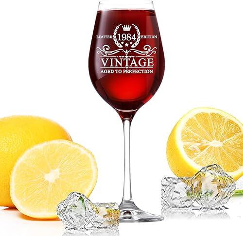 Miniatura 3 de Regalos de cumpleaños número 40 para hombres y mujeres  Copa de vino con tallo vintage de 18 onzas 1984  Copa de vino de cumpleaños con impresión de