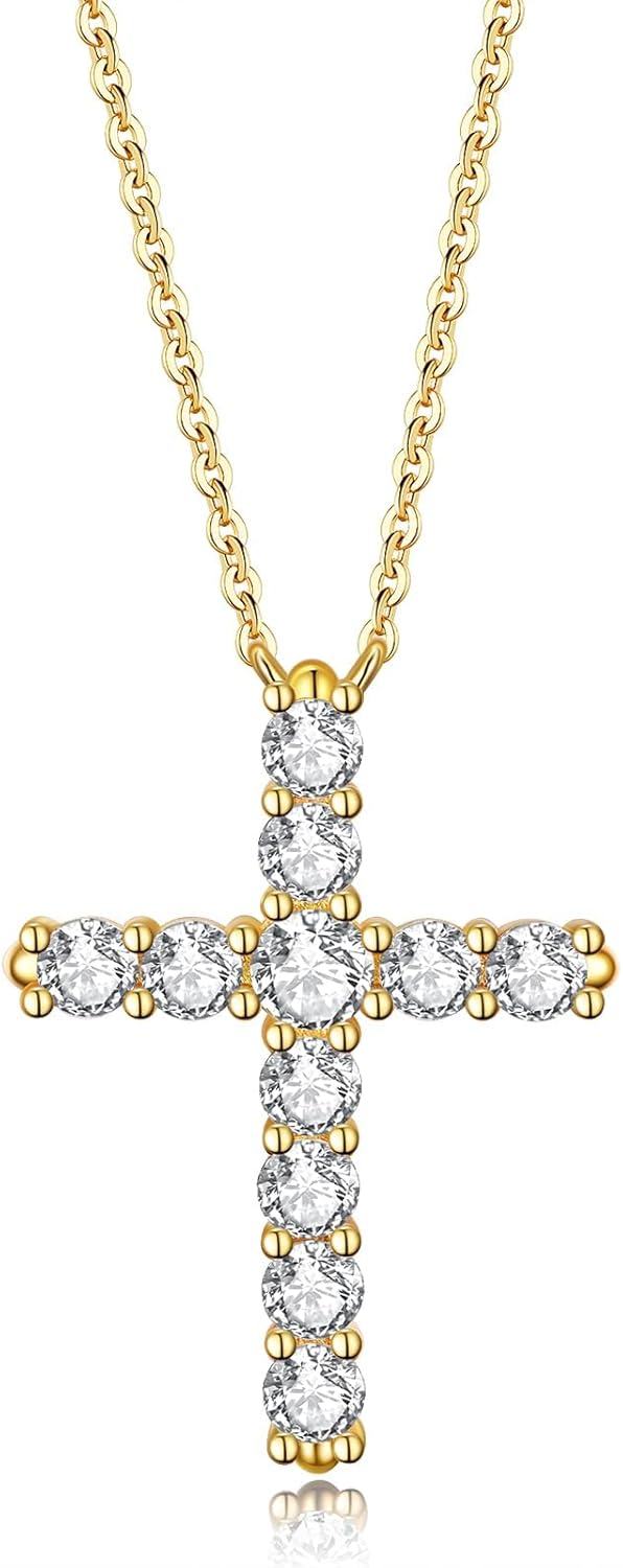 14K Gold Plated Cross Necklace for Women Silver Gold Cubic Zirconia Cross Pendant Necklace for Women Girls Dainty Cross Chain Necklace Jewelry Gifts for Women