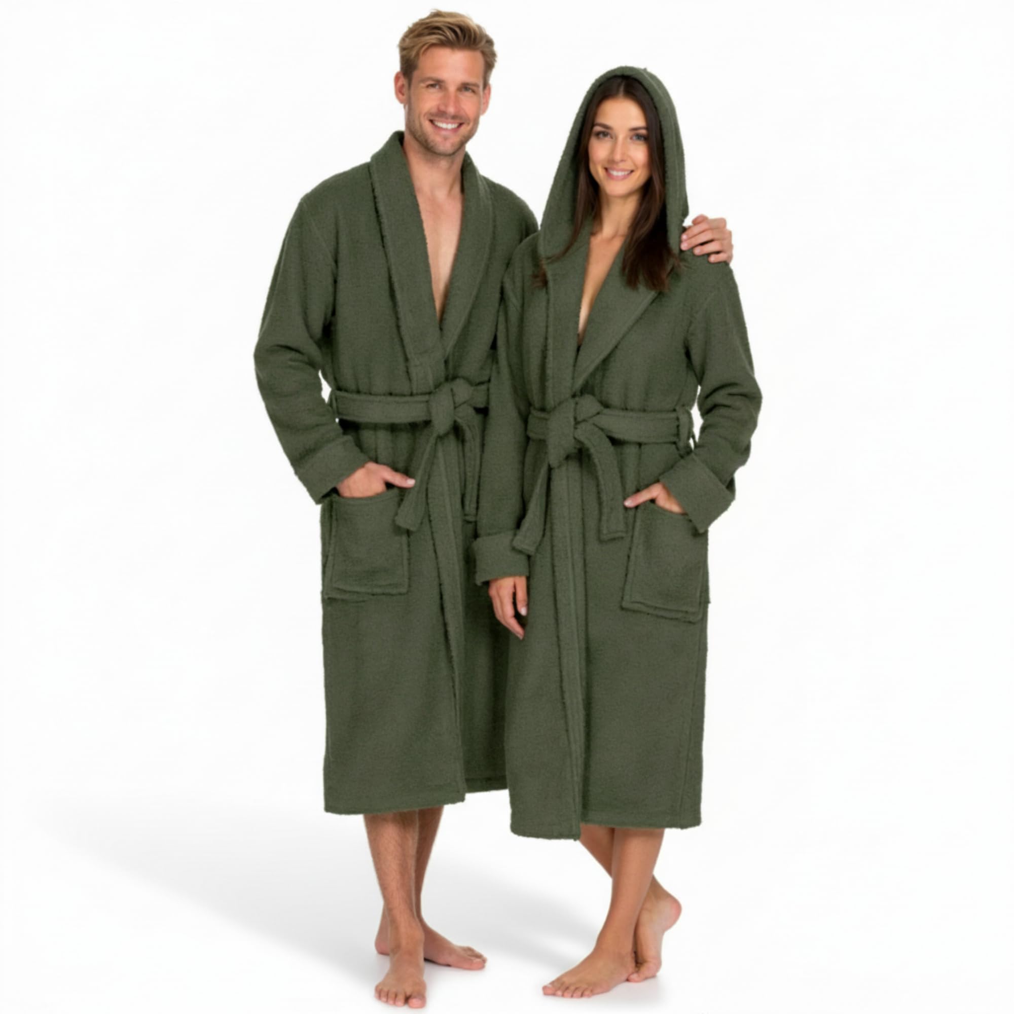 Albornoz de Baño Unisex con Capucha 100% Algodón OEKO-TEX – Bata para Hombre y Mujer – Rizo Americano 420 gsm – Suave y muy Absorbente