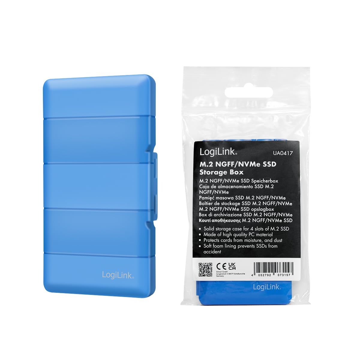 LogiLink UA0417 - Scatola protettiva per SSD 4X M.2 NGFF/NVMe, antiurto con rivestimento in schiuma morbida