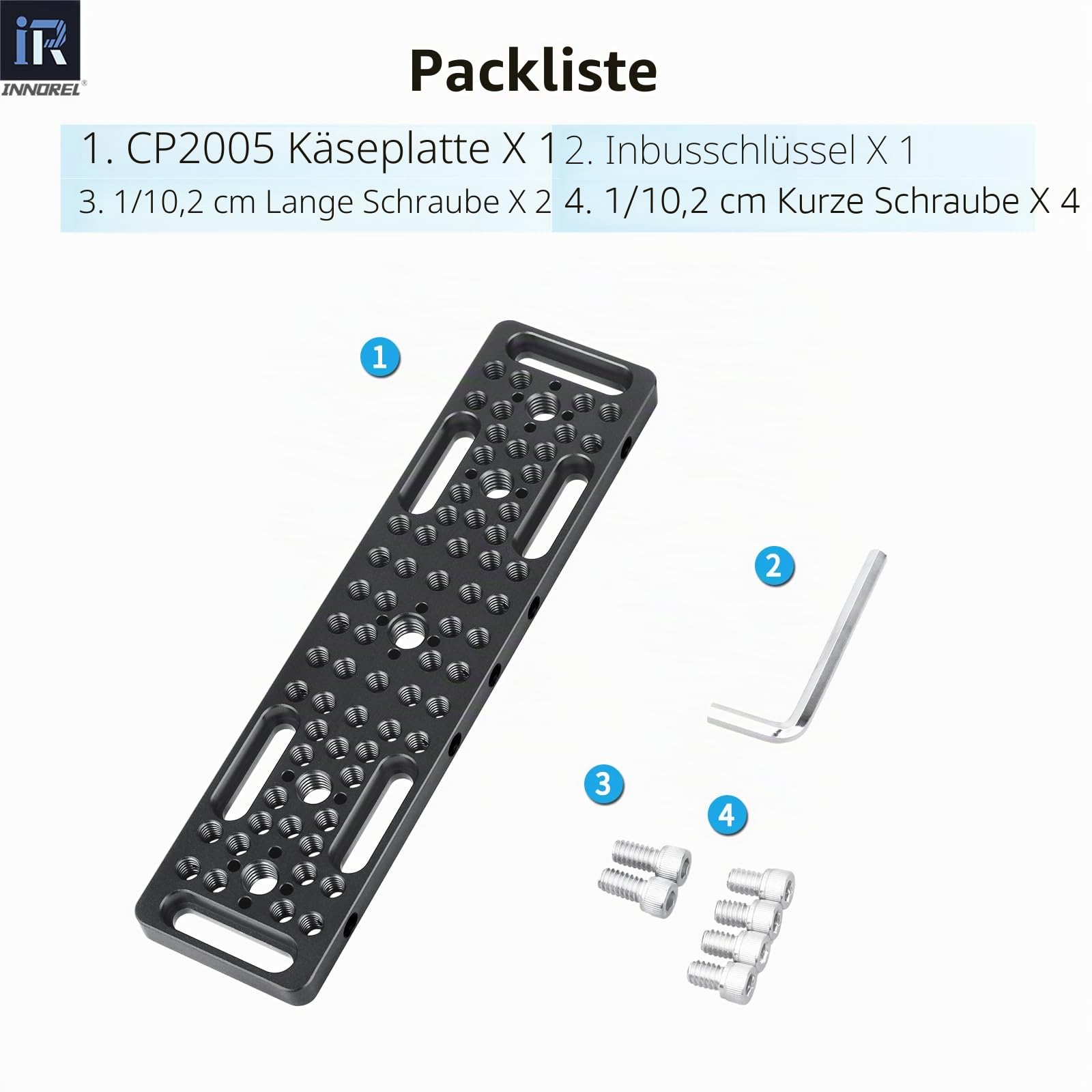 INNOREL CP2005 20 * 5cm Multifunktionale Käseplatte mit 1/4" & 3/8" Gewinden, Schaltmontageplatte mit eingebauten ARRI Locating Holes für Kamera und Stativ