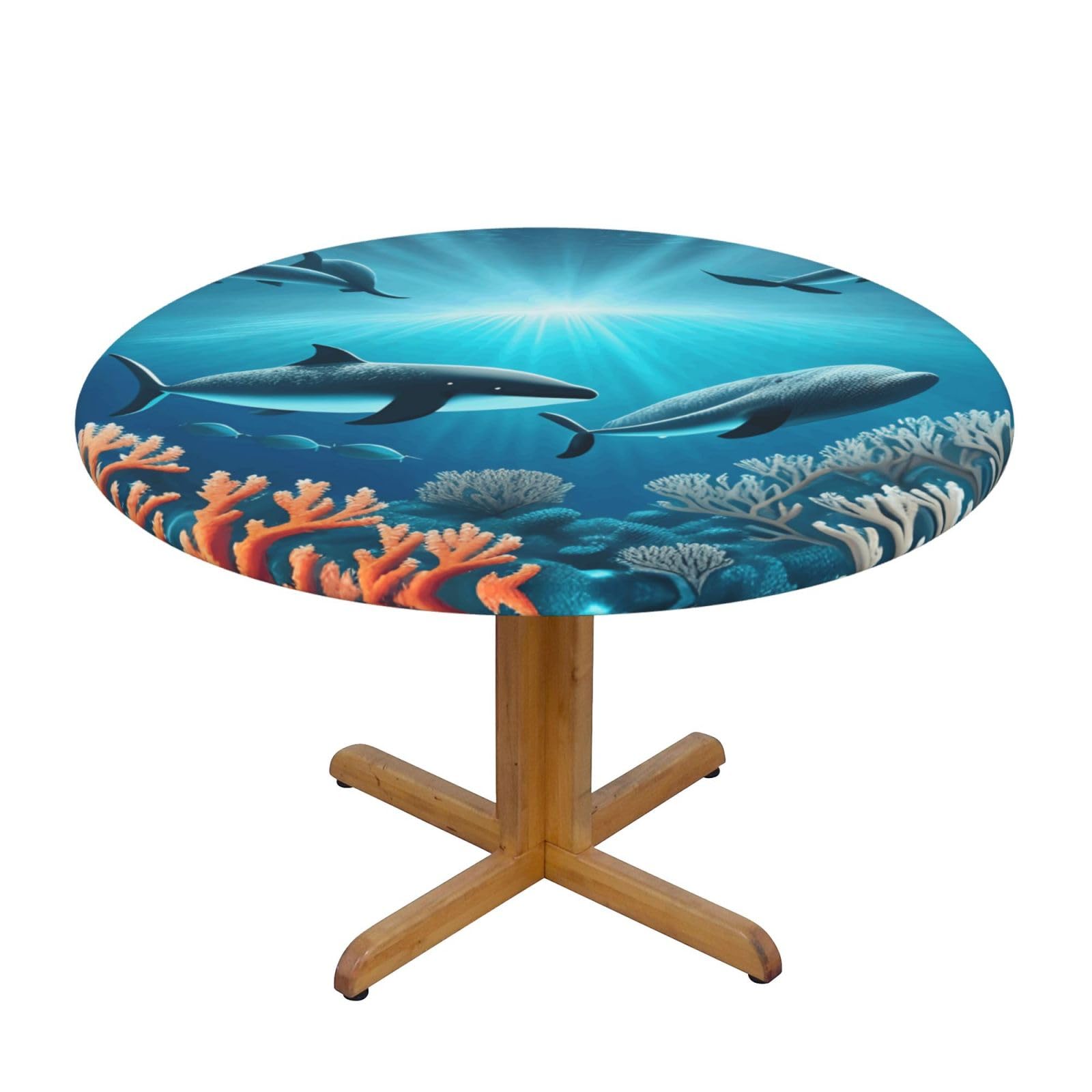 ZQYTGFDC Whales under the sea M Decorative Round Tablecloth Waterproof Anti Stain Oil Proof Size for 40 50 inch