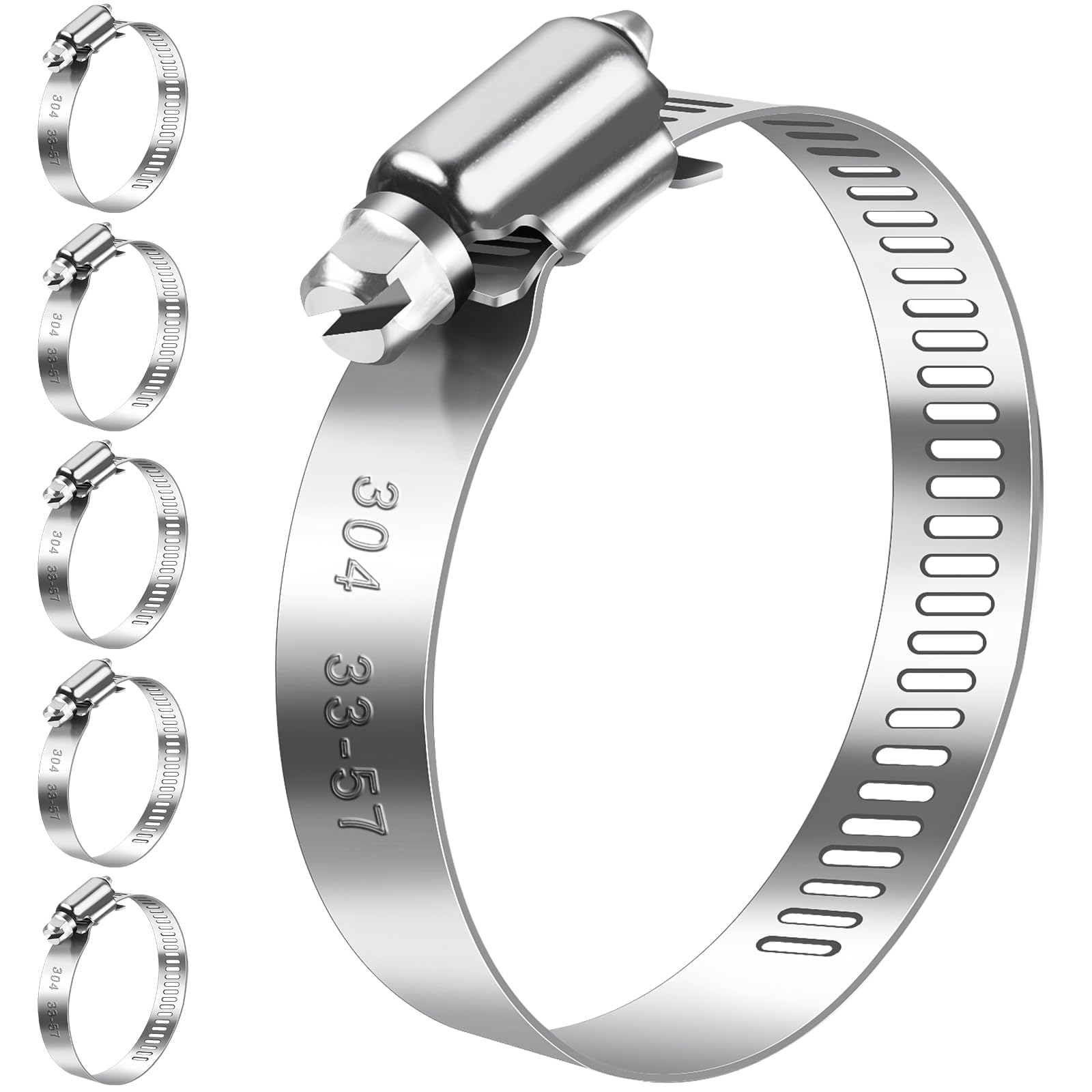 Bolatus Hose Clips 33-57 mm, 6 Pcs Hose Clamp Stainless Steel 304 Adjustable Screw Clamps, Pipe Clamps Assortment for Pool, House Gas Pipe, Garden Hose
