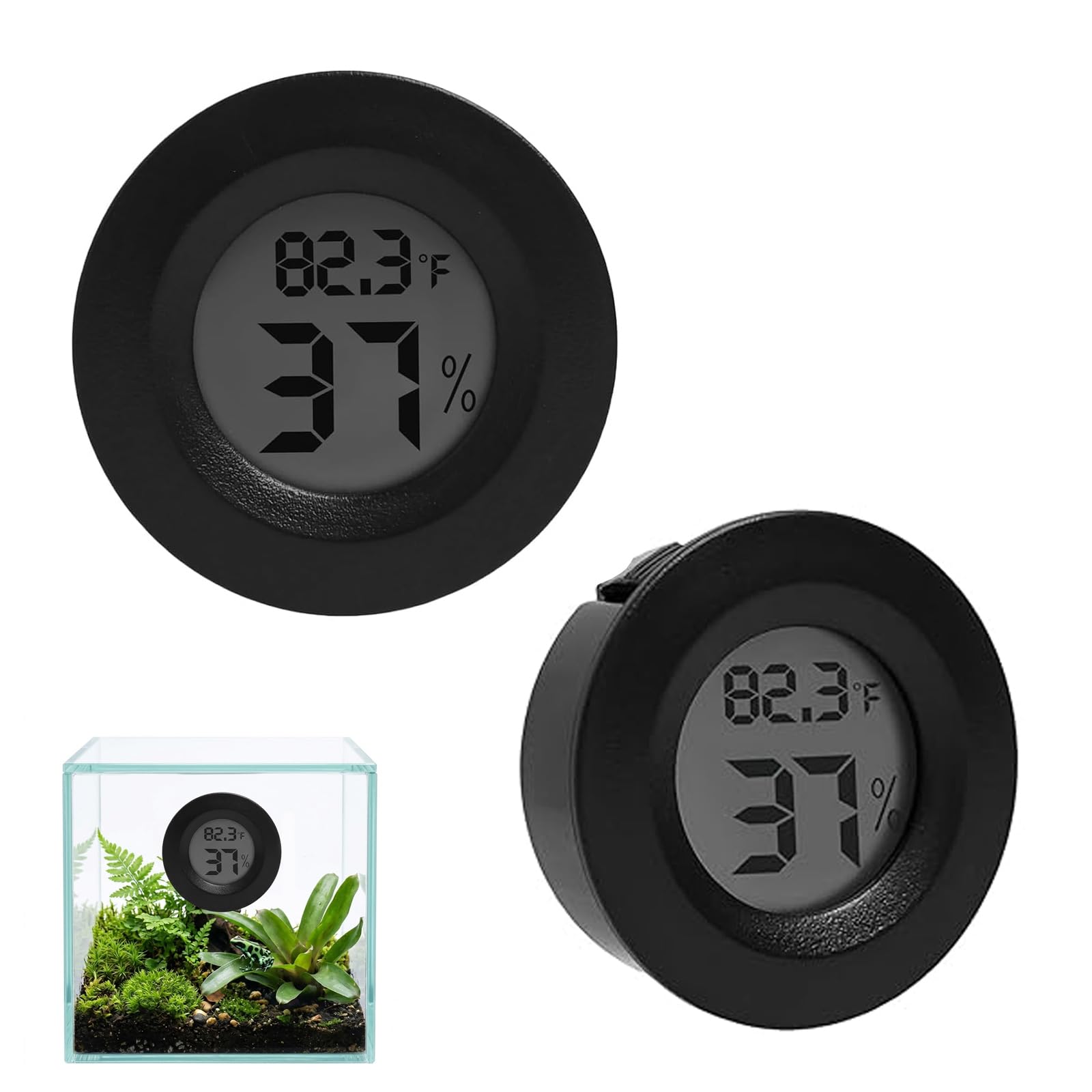 2 Pcs Reptile Tank Thermometer Hygrometer, LCD Digital Temperature Humidity Monitor with °C/°F Switch for Vivarium, Terrarium, Reptile Accessories for Gecko, Bearded Dragon, Tortoise Habitat