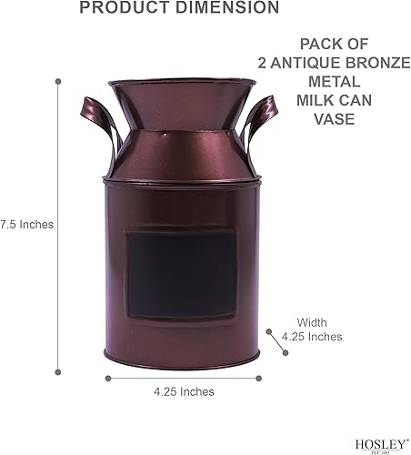 Miniatura 10 de Hosley Juego de 2 pizarras de metal para leche, arreglos florales, florero decorativo, 7.25 pulgadas de alto f