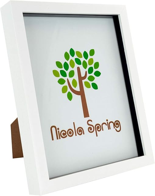 Nicola Spring Box Picture Glass Photo Frame, Standing & Hanging - White - 8 x 10