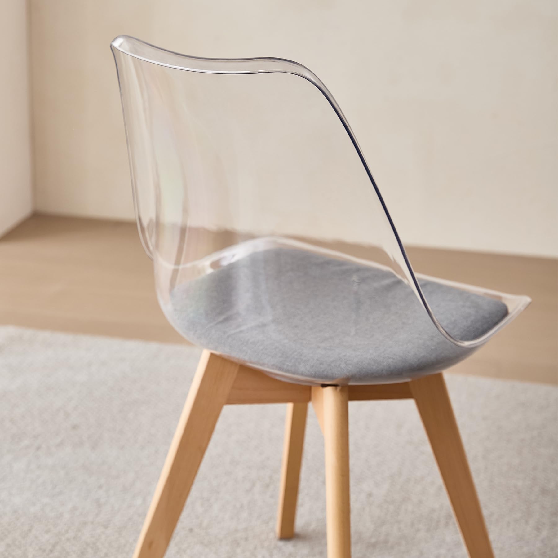 Juego de 6 sillas de Comedor de Estilo escandinavo, sillas Laterales de acrílico Transparente de diseño Retro, Silla de Cristal con cojín de Asiento de Lino (Gris-Lino)