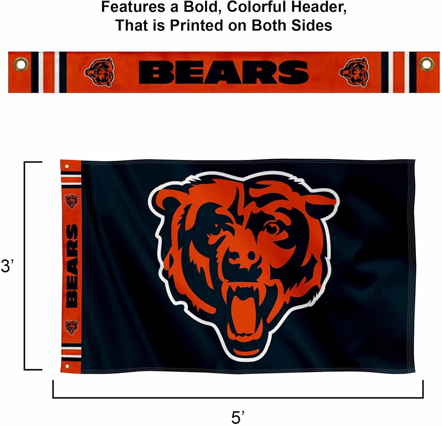 Chicago Bears Printed Header 3x5 Foot Banner Flag - Image 2