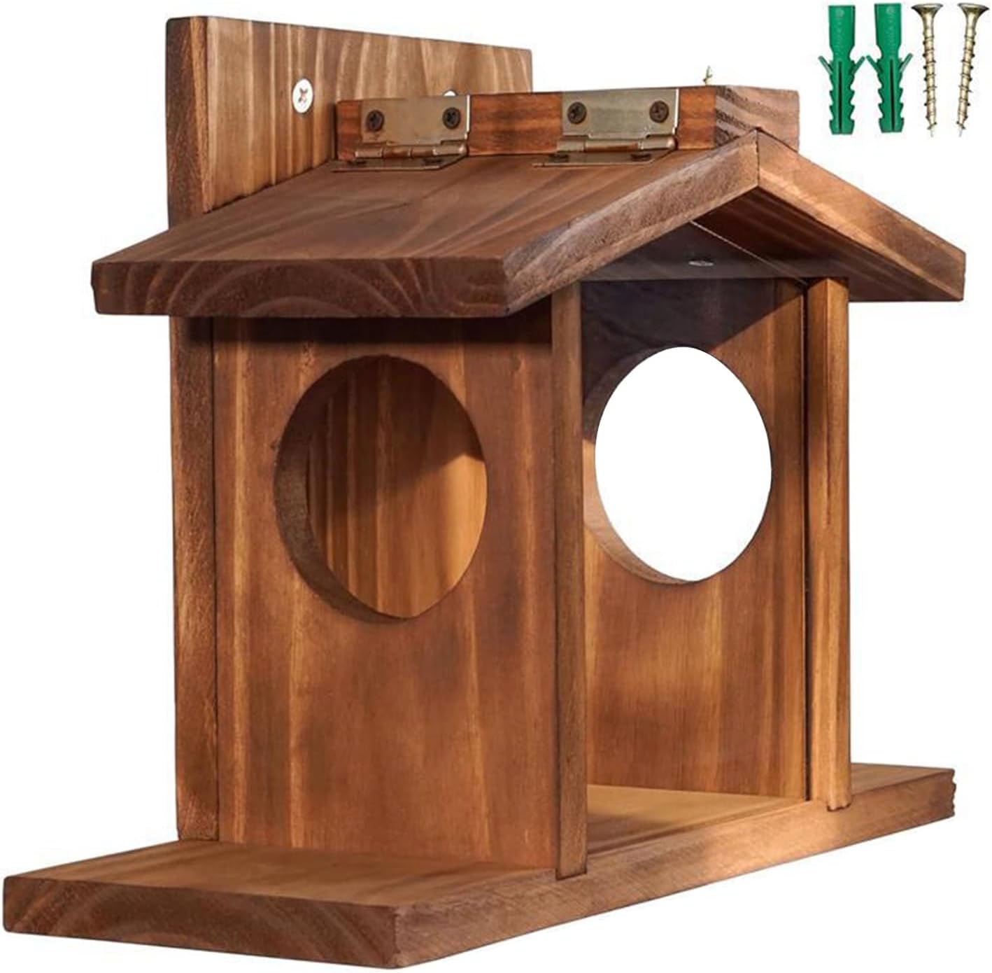 Wooden Squirrel Feeder for The Garden, Chipmunk Picnic Table Feeder with Corn Cob Holder for Outside Funny Squrrill Nuts Bar, Durable Wooden Chipmunk House Box for Corn Wooden Color