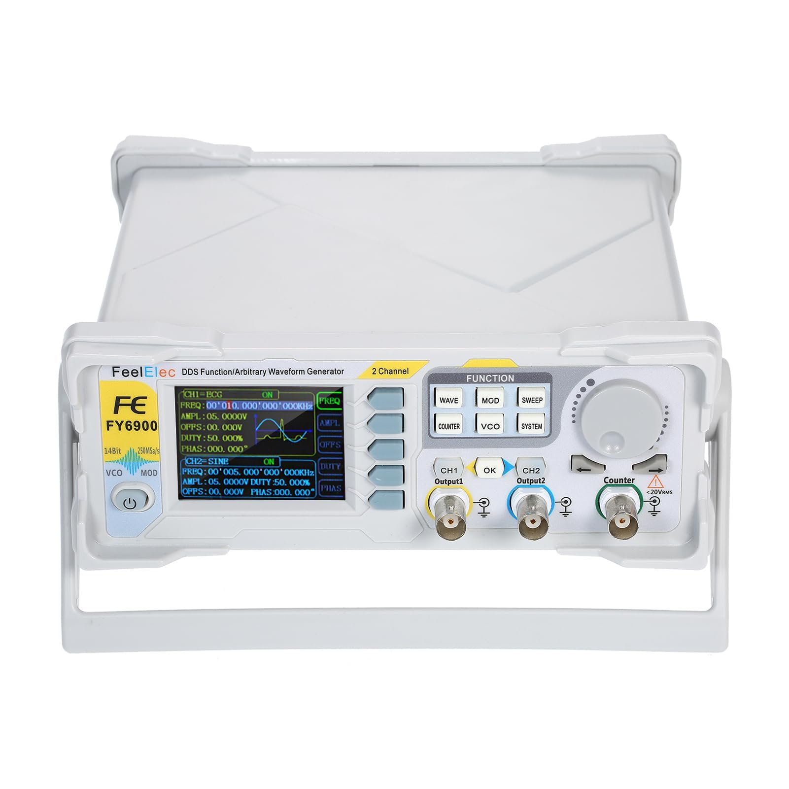 Ejoyous 60MHz DDS Signalgenerator Arbiträre Wellenform Generator Funktionsgenerator mit 2.4 Zoll TFT LCD MagicPulse Technologie AM/FM/PM/ASK/FSK/PSK Modulation (EU-Stecker FY6900-20m)