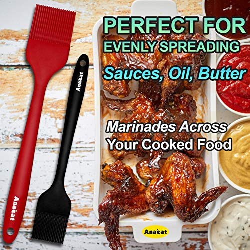Anaeat High Heat Resistant Silicone Basting Pastry Brush Set Of 3- Hygienic One Piece Design Spread Oil Butter For Bbq Grill Barbecue Baking Kitchen Cooking - Bpa Free & Dishwasher Safe (10"+8") #TOP6