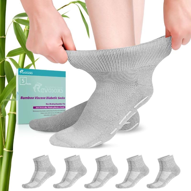 Diabetic Socks with Grippers for Men Women,5 Pairs Socks Size 7-9 9-11