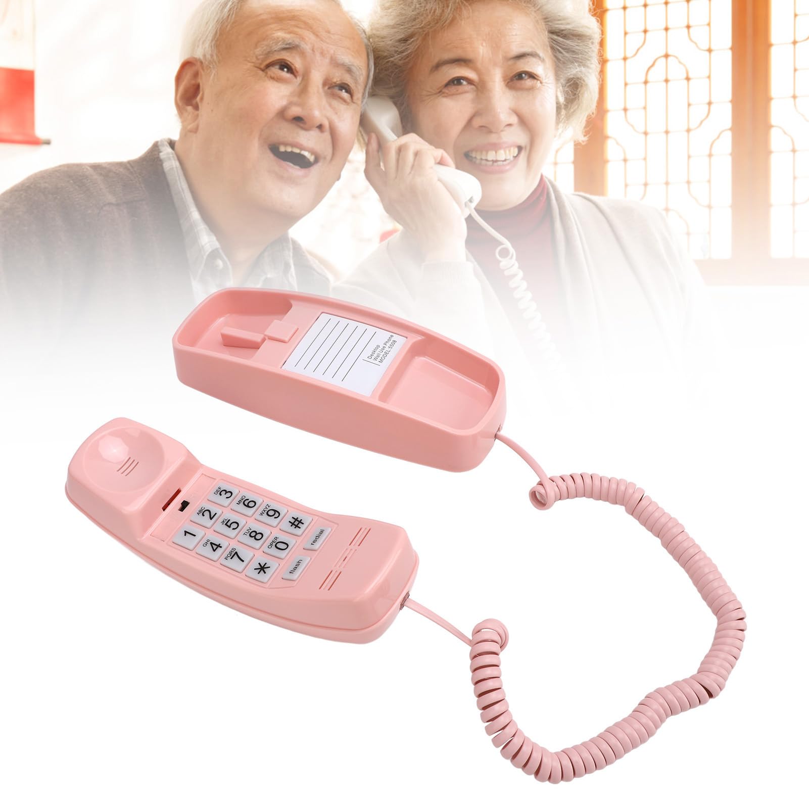 Schnurgebundenes Telefon, Einstellbare Lautstärke, Lauter Klingelton, Große Ziffern, Wandmontierbar, Vintage-Stil, für den Heimgebrauch Geeignet (Rosa)