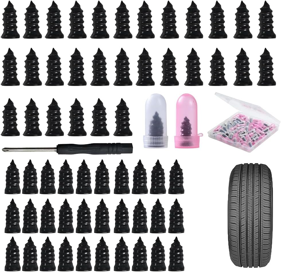 60PCS Tire Repair Rubber Nail Set for Peterbilt Model 535 536 537, Screw in Tire Plugs with 2 Sizes, Fast Self-Service Tires Repair Tools for Car, Motorcycle, Truck