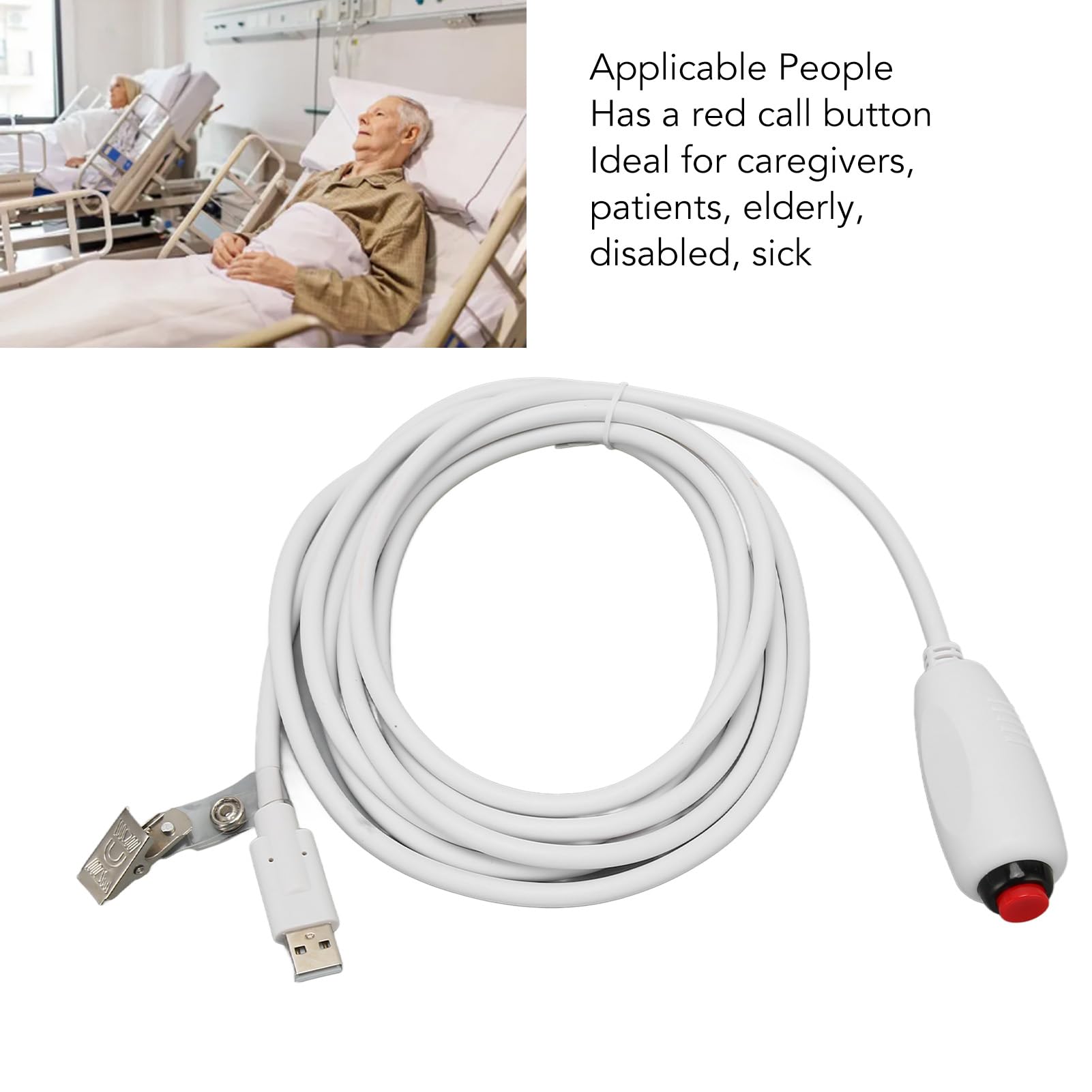 Nurse Call Cable 3 Meters / 9.8ft Replacement of Nurses Stations and Medical Alert Systems, Push Cord Cable with Clip USB Interface