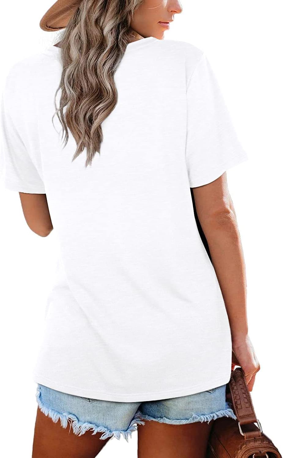 Lunivop Womens Tops Casual V Neck Short Sleeve Solid Color Basic T Shirt - Image 3