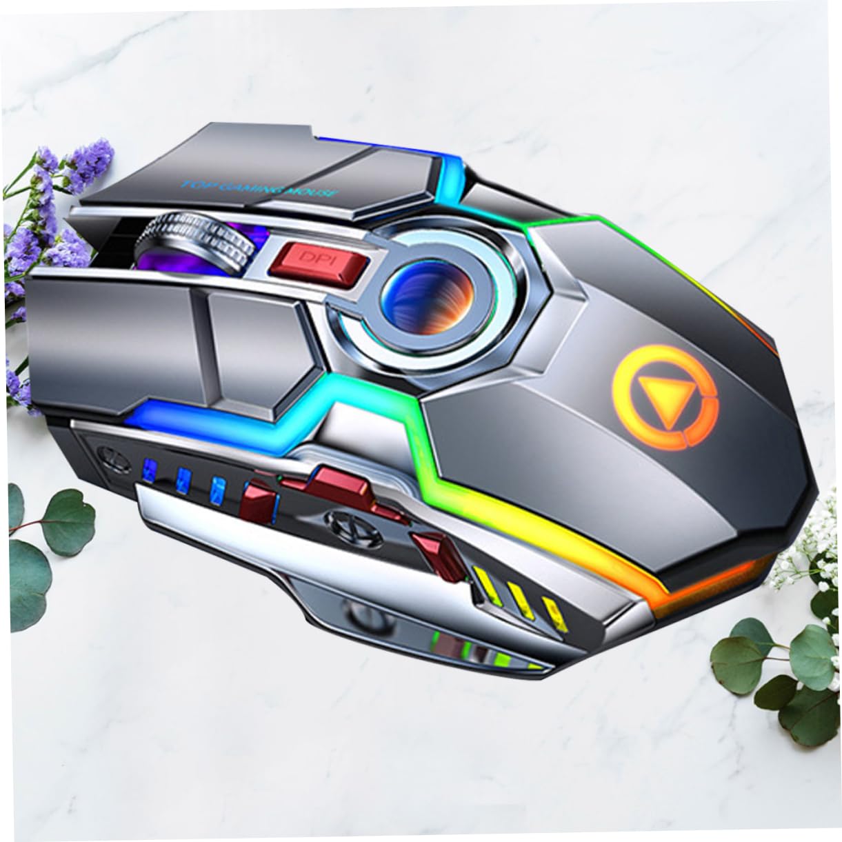 Operitacx Mouse Wireless Ricaricabile da Gioco Luce Rgb a 7 Colori, Batteria Alta Capacità e 7 Tasti, Ergonomico in Abs per Gaming Silenzioso e Professionale