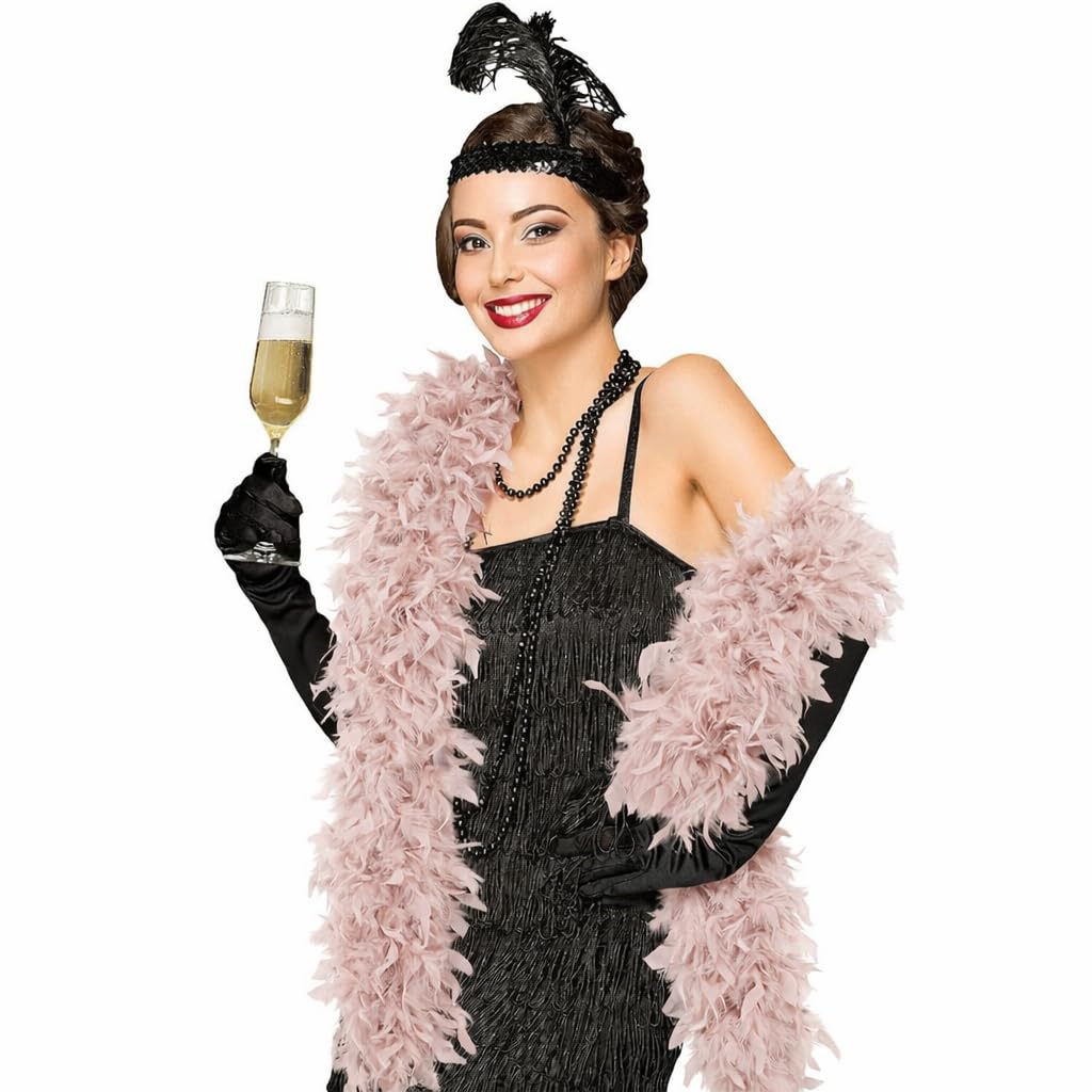 The Fancy Dress Womens Feather Boas - 60G Thick Hen Night Flapper Accessory For Wedding Christmas Concert UK (Pink Beige) โ image 1