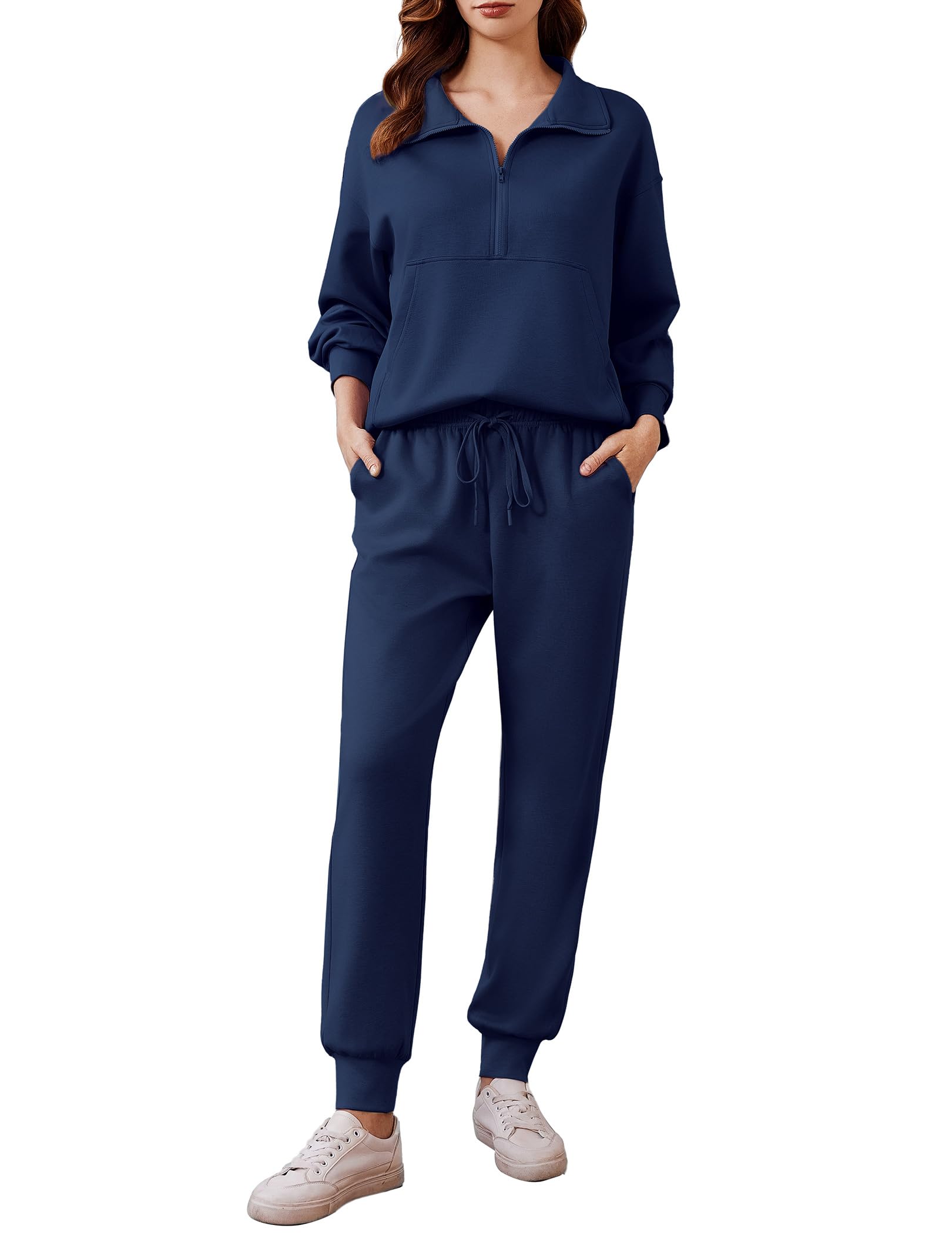 PINSPARK 2 Piece Sets for Women 2024 Fall Travel Outfits Long Sleeve Tracksuit Joggers Sets Half Zip Sweatsuit Matching Set
