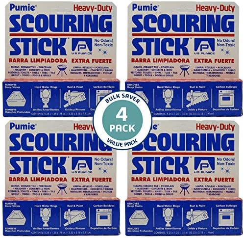 PUMIE Scouring Stick, (4 pack) Heavy Duty, HDW, Removes Stains, Hard Water Rings, Rust and Paint, Carbon Buildups, (4 Pack)