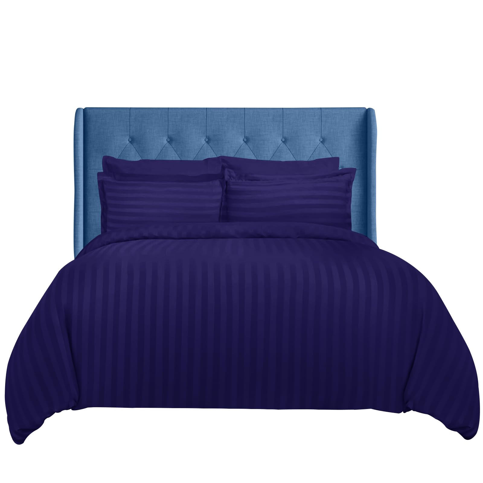 Sunshine Comforts Navy Super King Duvet Set - 3Pc Hypoallergenic Satin Stripes Microfiber Quilt Superking Duvets Bedding Set With Pillow Cases-Breathable & Anti Wrinkle Superking Duvet Cover Set (Navy)