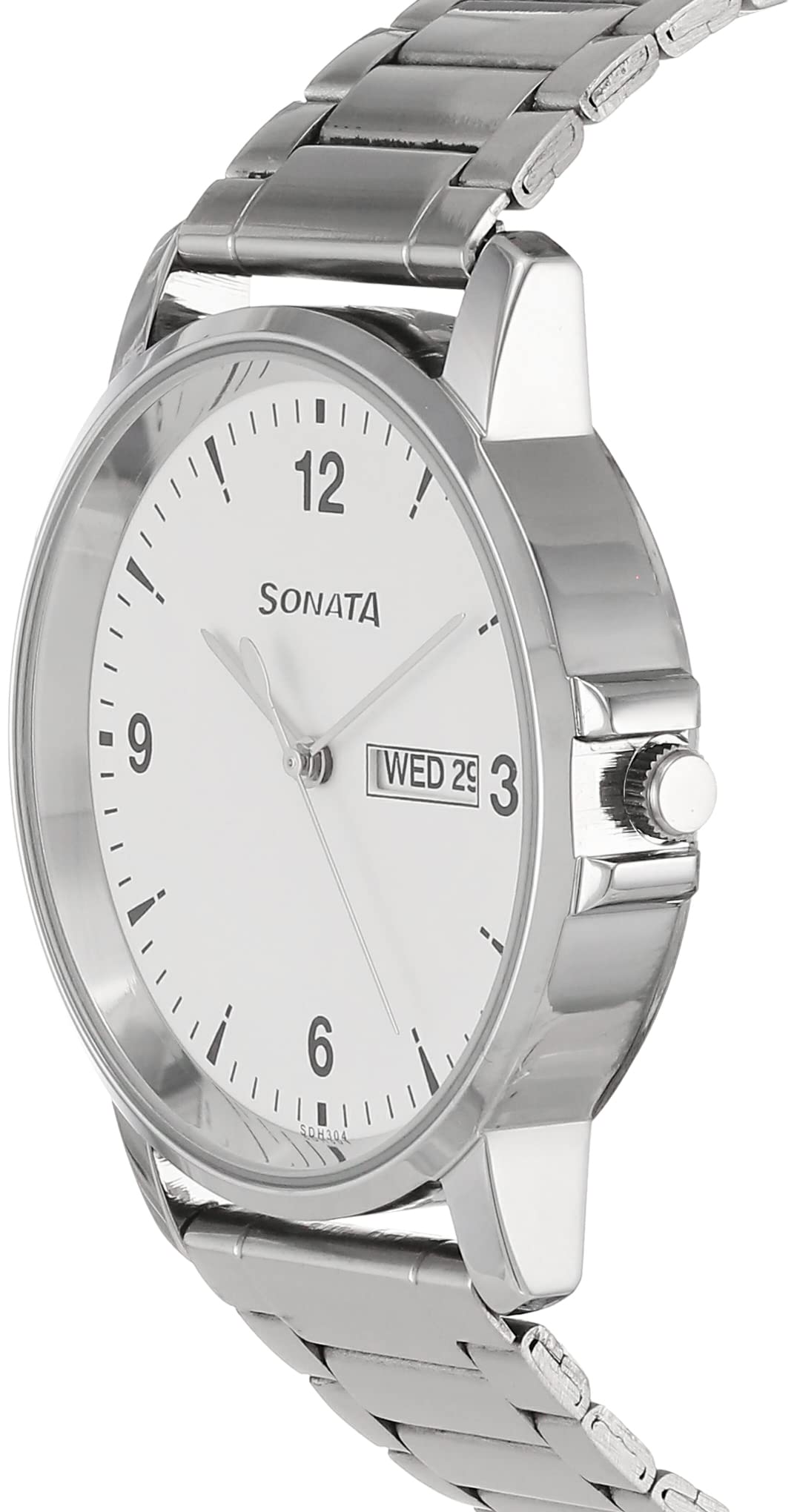 Sonata Essentials Quartz Analog with Day and Date White Dial Silver Stainless Steel Strap Watch for Men - NT77083SM01