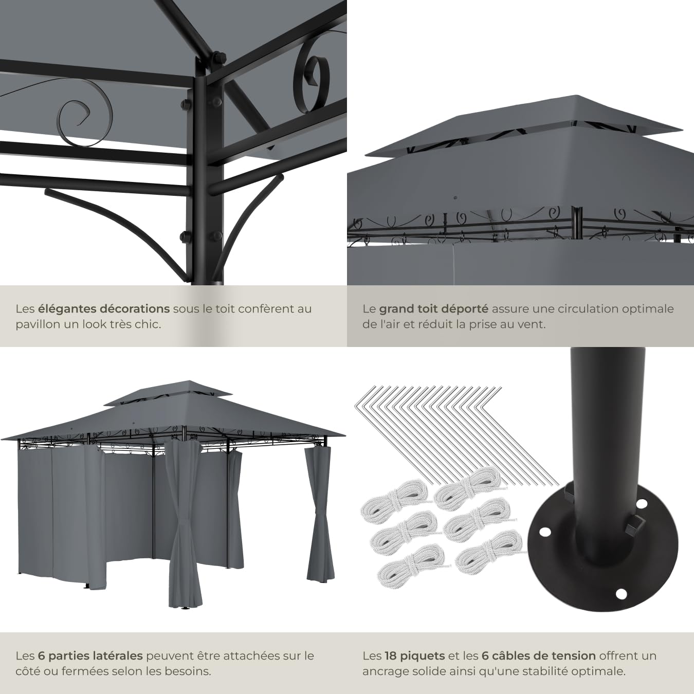 tectake® Tonnelle de Jardin 4x3m en Acier époxy Tente de réception, Imperméable, Protection UVP 50+, Rideaux de tonnelle Inclus, Montage Facile, Tonnelle terrasse Exterieur Barnum Mariage Baptême