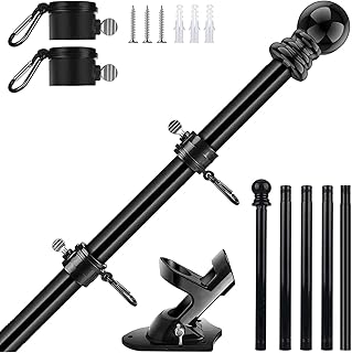 Verdenu 6FT Flag Pole, Adjustable Length Wall Mount Flag Poles Holder, 360° Tangle Free Flag Pole Kit, Windproof and Rustproof for Garden, House, and Commercial (Black)