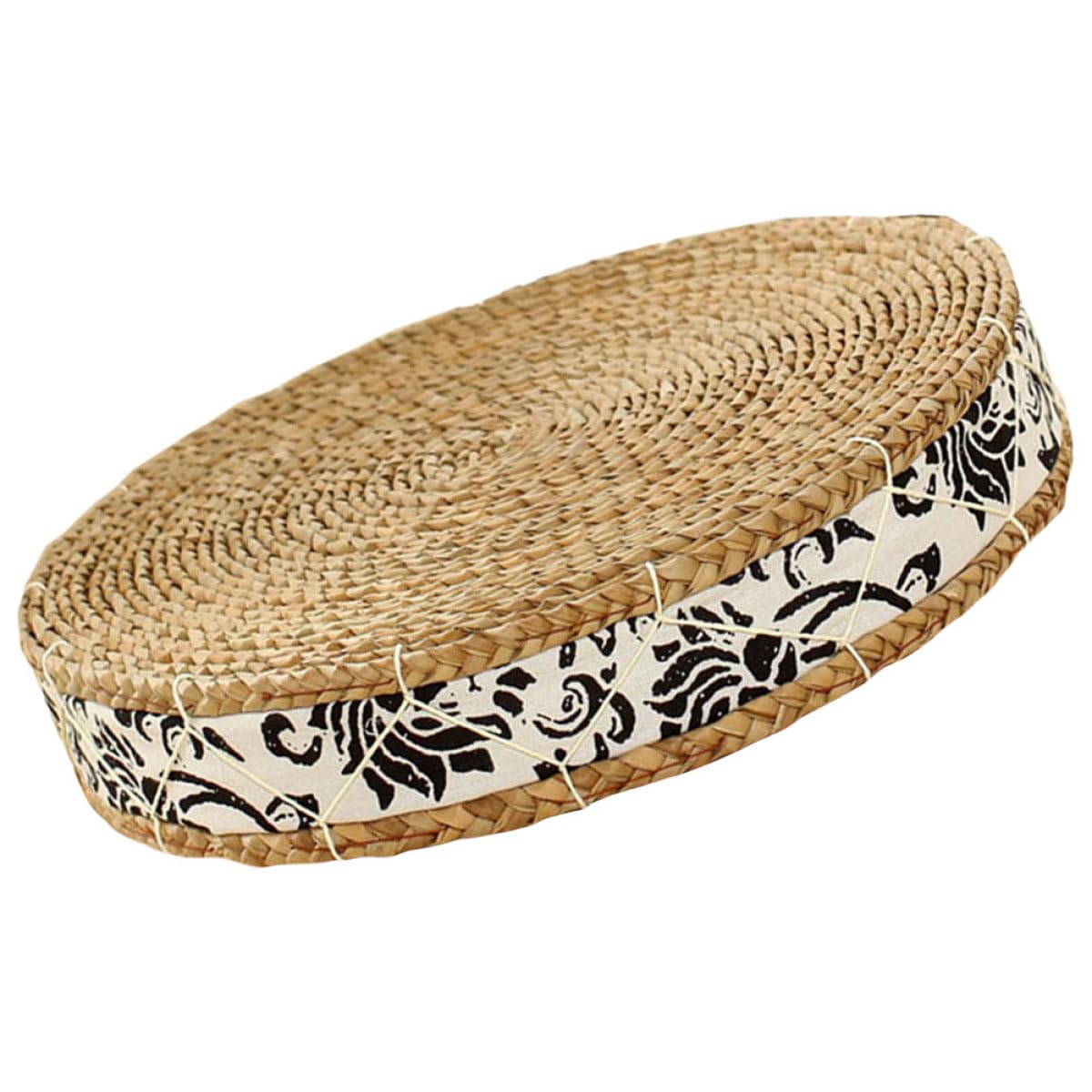 Coussin de sol rond en paille tressée café clair de 30 cm pour méditation