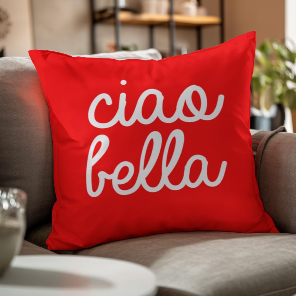 Italy Throw Pillow Cover with Insert – Ciao Bella Decorative Charming Italian-Themed Designs - Personalized Décor - Square Cushion is Ideal for Chair, Couch, Bed, Sofa, Living Room, Bedroom