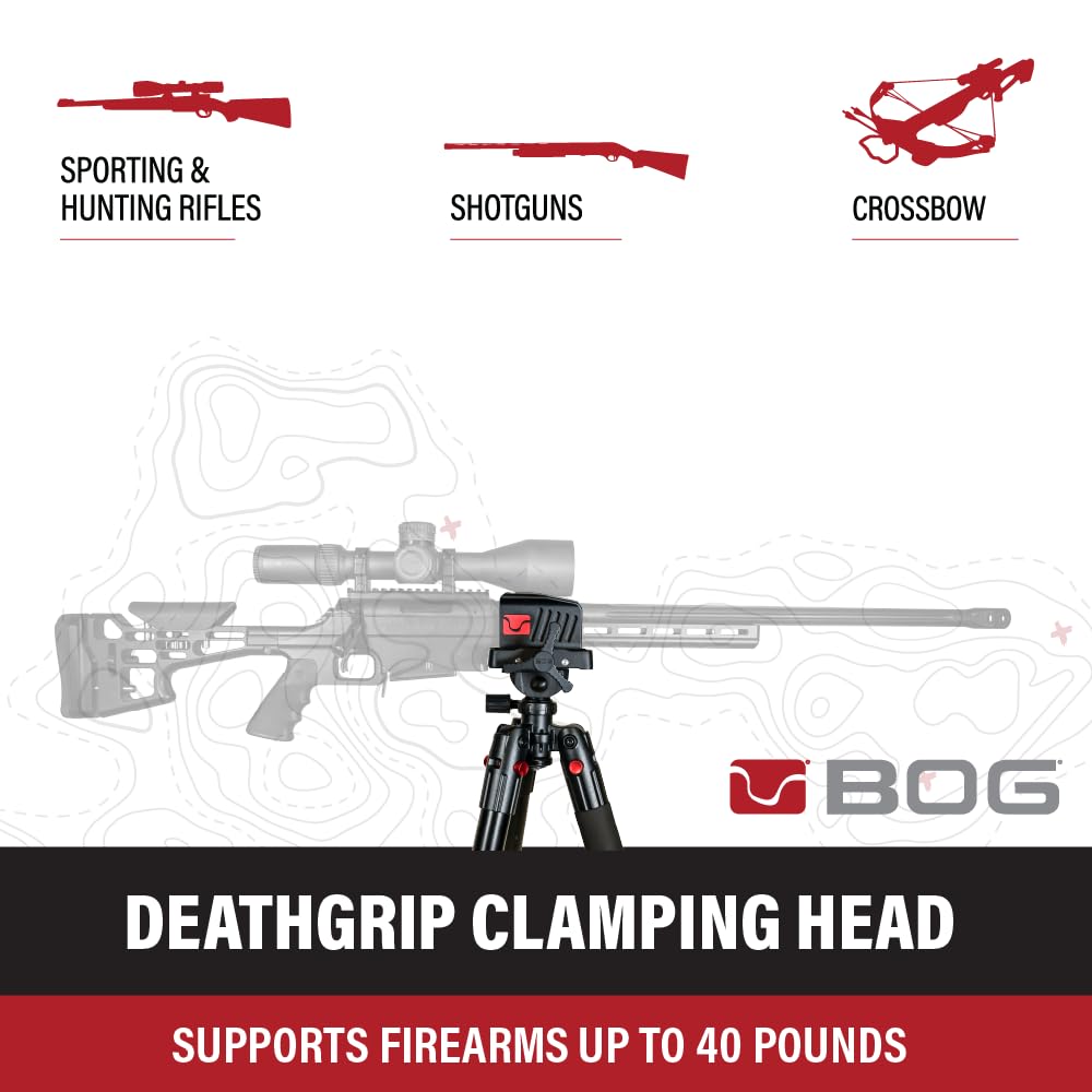 BOG DeathGrip aluminiowy statyw z wytrzymałą aluminiową ramą, lekki, stabilny design, poziomica, regulowane nóżki, uchwyt strzelecki i obsługa bez użycia rąk, do polowania, strzelania i