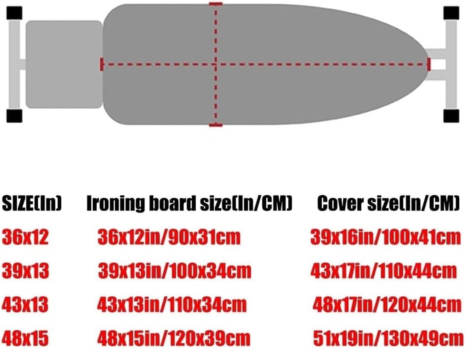 Funda De La Tabla De Planchar Cubierta De Tabla De Planchar De Repuesto Impresa con Acolchado Almohadilla De Algodón para La Tabla De Planchar, B, 43x13in(110x34cm)