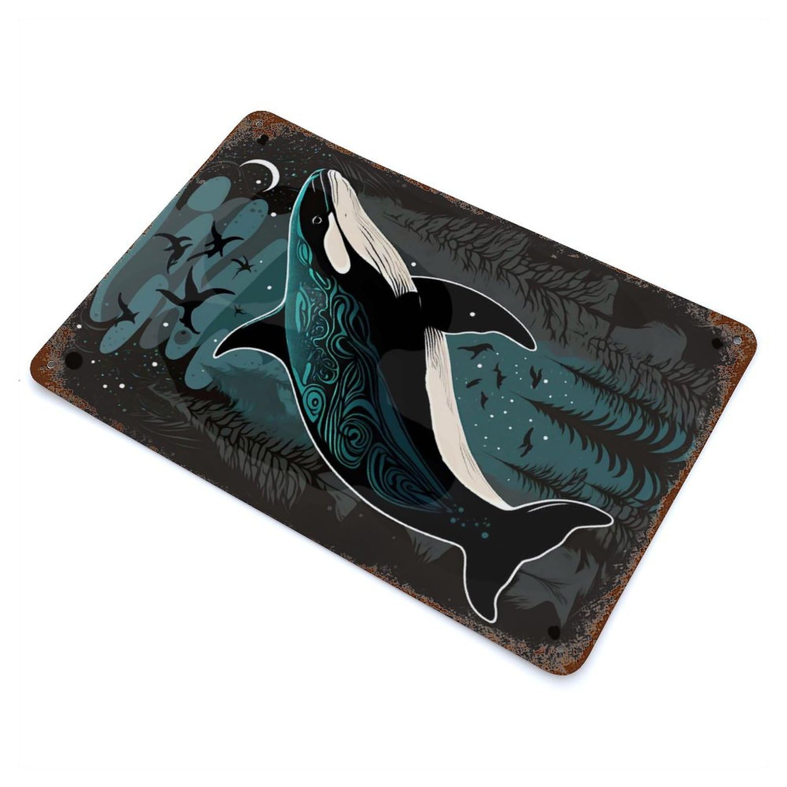 Killer Whale Rust Effect Tin Sign 11.8"x7.9", Ideal for Cafe, Home Bar And Lounge Decor