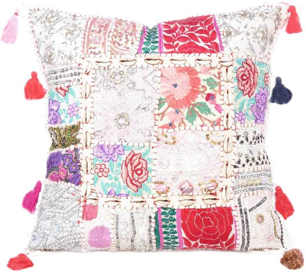 Eyes of India Colorful Decorative Sofa Throw Patchwork Cushion Couch Pillow Cover Case Bohemian Accent Indian Boho Chic Handmade (Pink, 20" x 20")