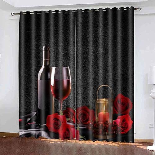 Miniatura 13 de Cortina de rosa roja y vino, cortinas rústicas románticas para dormitorio, cortinas de San Valentín para mujeres y niñas, cortinas opacas